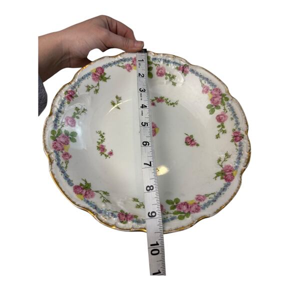 Vintage Jean Pouyat Limoges France Porcelain Serving Bowl - Pink Roses Gold Trim - Picture 4 of 4